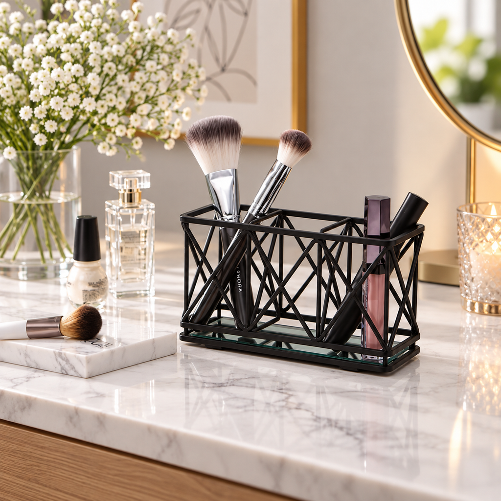 3-Compartment Makeup Brush Organizer