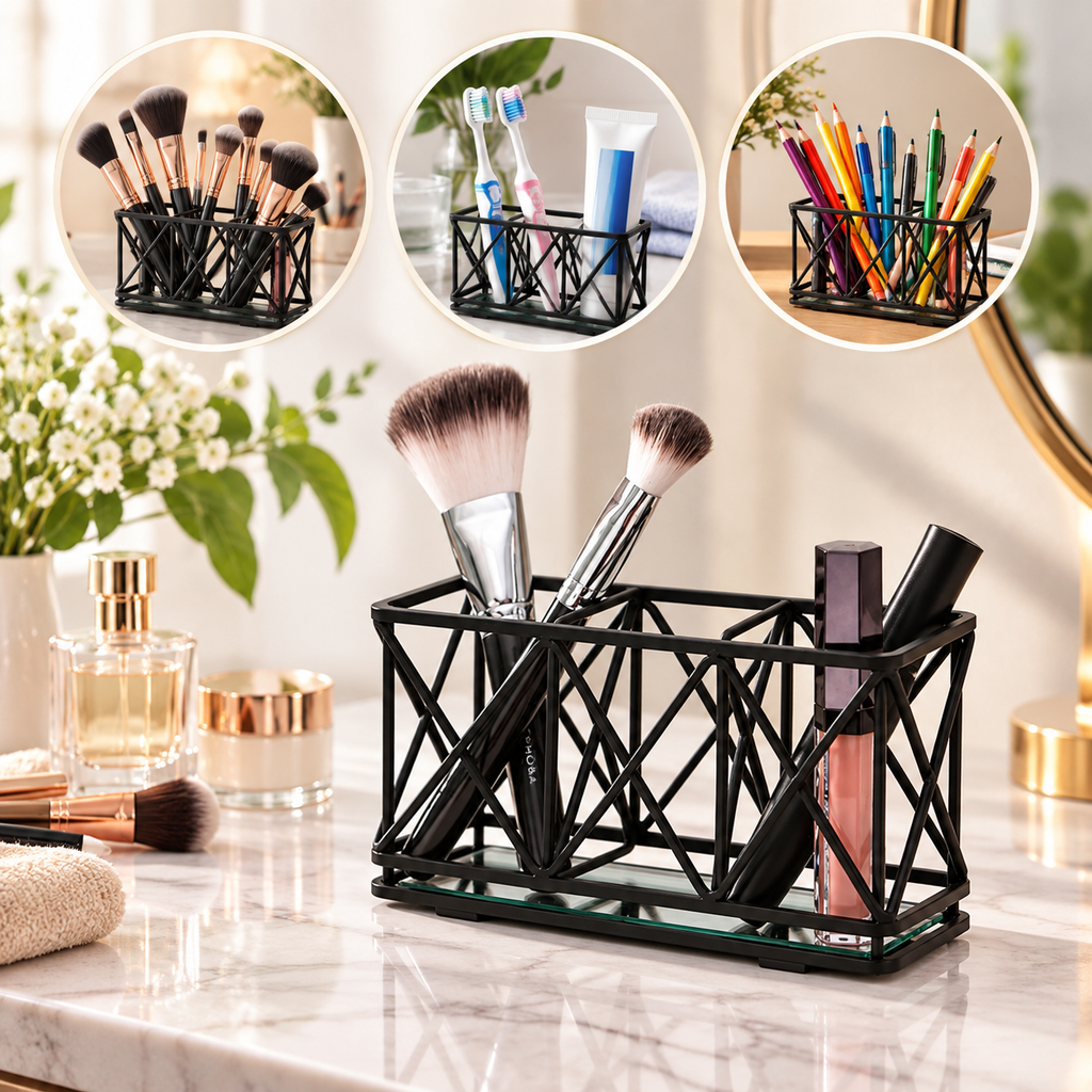 3-Compartment Makeup Brush Organizer