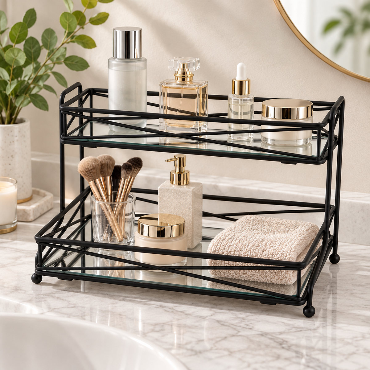 2-Tier Mirrored Vanity Organizer