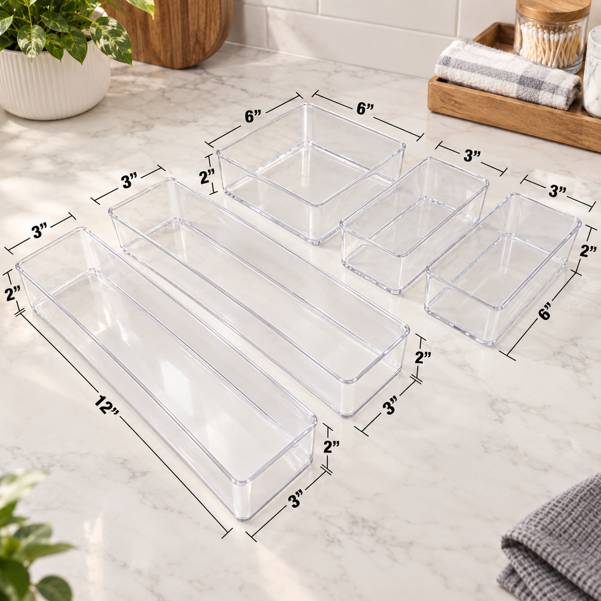 Clear Drawer Organizer Set