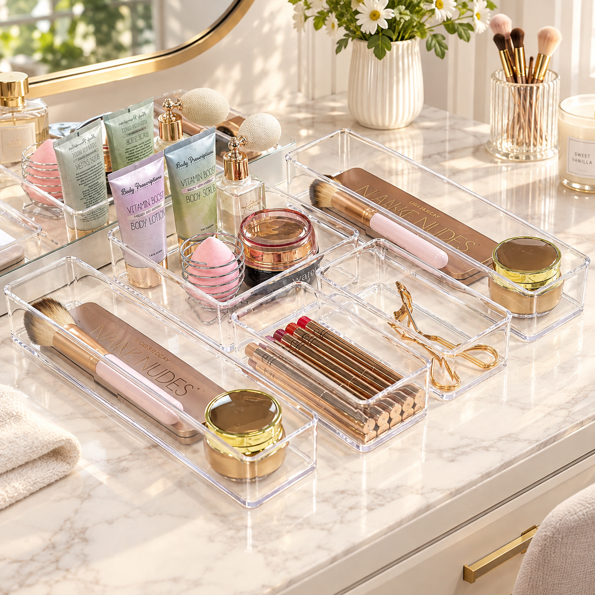 Clear Drawer Organizer Set
